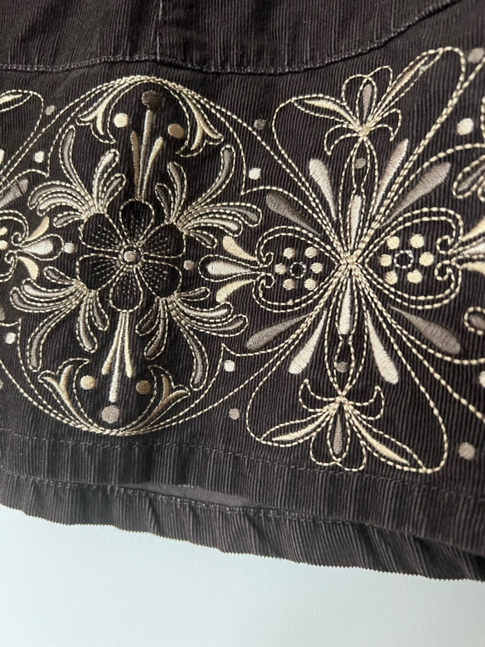 Ann Taylor Petites Corduroy Skirt 0P Brown Embroidered A-Line 100% Cotton - Picture 7 of 14